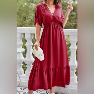 V-Neck Maxi Dress - Burgundy Red - Bump Friendly
